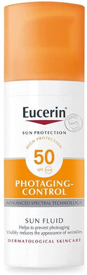 Eucerin Photoaging Control Sun Fluid SPF50 moisturizes and combats photoaging, while protecting your face from the sun's rays.